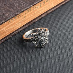 925 Lotus Flower Marcasite Ring